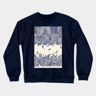 Monochrome Paisley Rain in Blue and Cream Crewneck Sweatshirt